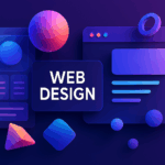 3D abstract interface with vibrant neon gradients and geometric shapes representing futuristic web design.