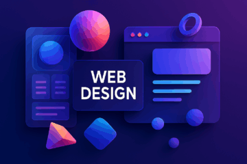 3D abstract interface with vibrant neon gradients and geometric shapes representing futuristic web design.